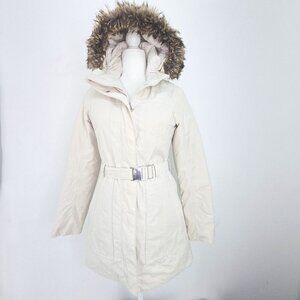 The North Face Women's Off White Hyvent Down Puffer Brooklyn Jacket Fur Hood